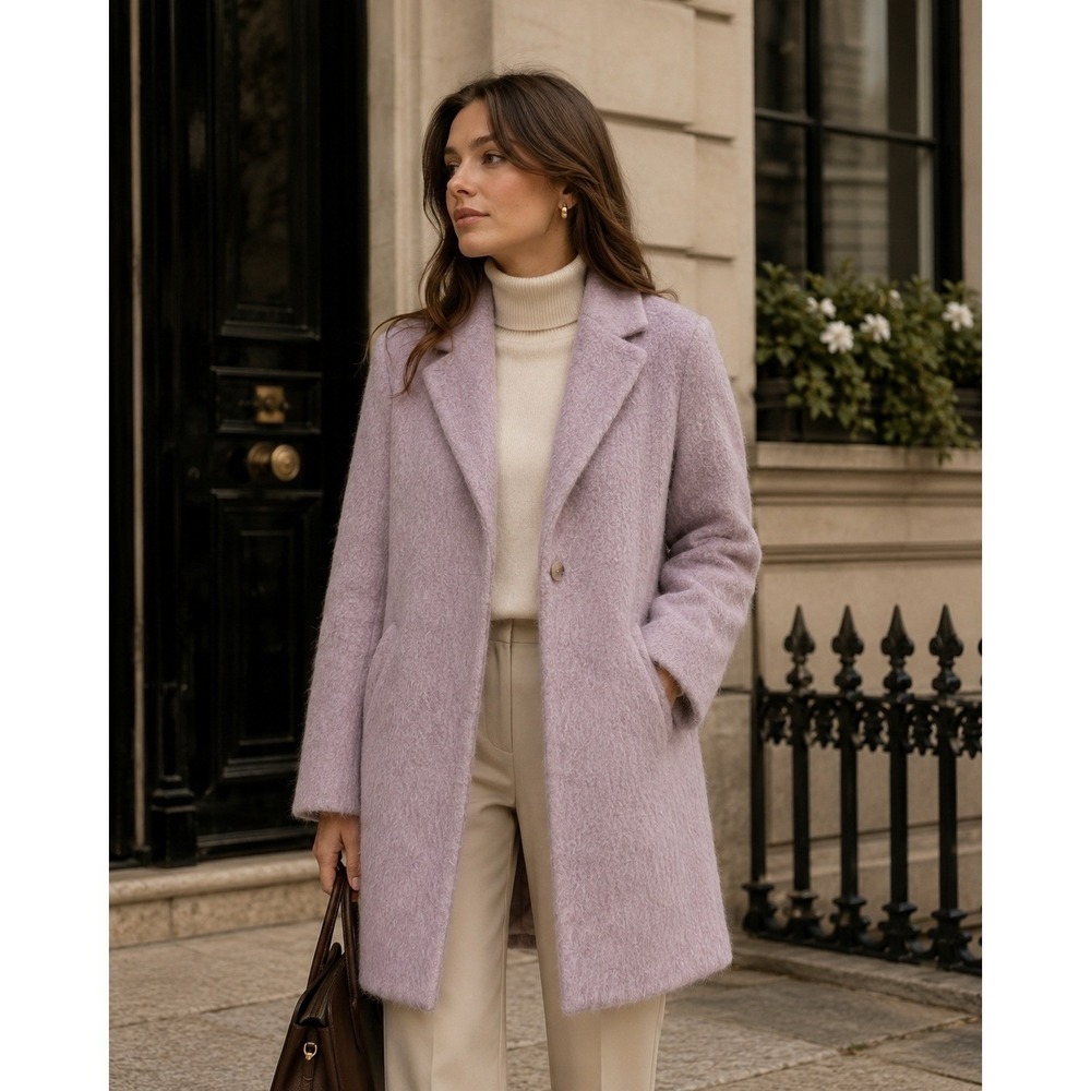 Elizabeth and James Coat Women Large Lavender Iris Mohair Wool Blend Coquette